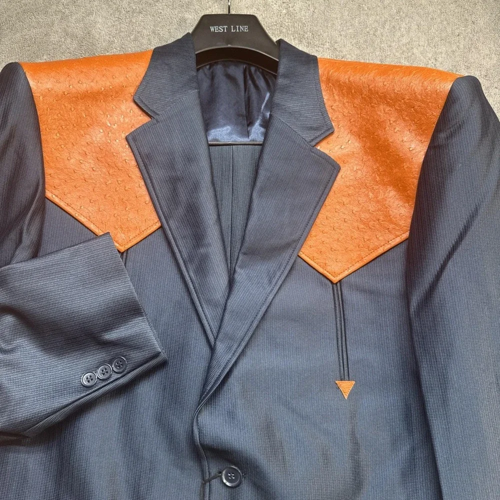 Western Chalino Sanchez Style Blue Suit 70s Rockabilly Jacket Pants Mens 44/36